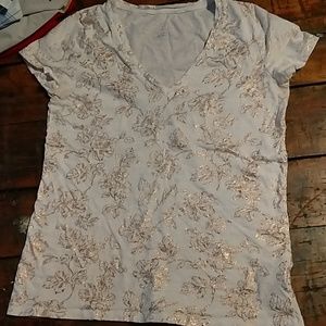 Womens metallic flower v neck